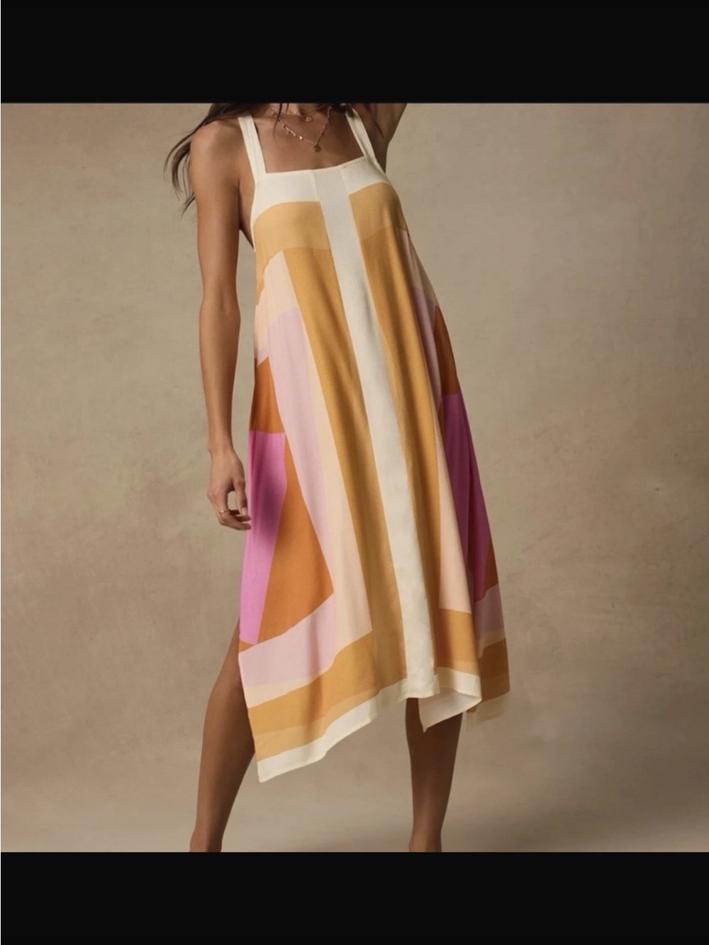 O'Neill Women’s Striped Colorblock Sundress/Cover-up in Cream, Mustard & Pink